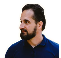 Ich, ausgeschnitten wie ein Sticker, schaue im Profil von der Seite ins Heft.