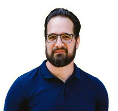 Ich, ausgeschnitten wie ein Sticker, mit Brille und ruhigem Blick in die Kamera.