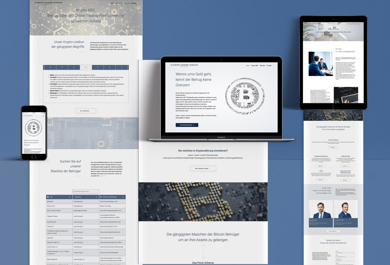 Showcase für die Bitcoinbetrug WordPress-Website von digital bohemian